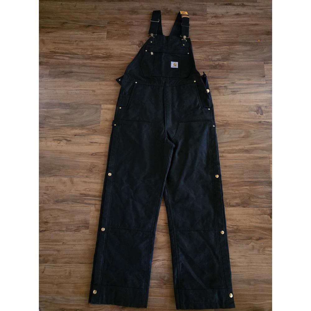 Carhartt Overalls Mens Small Black‎ Insulated Canvas Loose Fit Bib Workwear